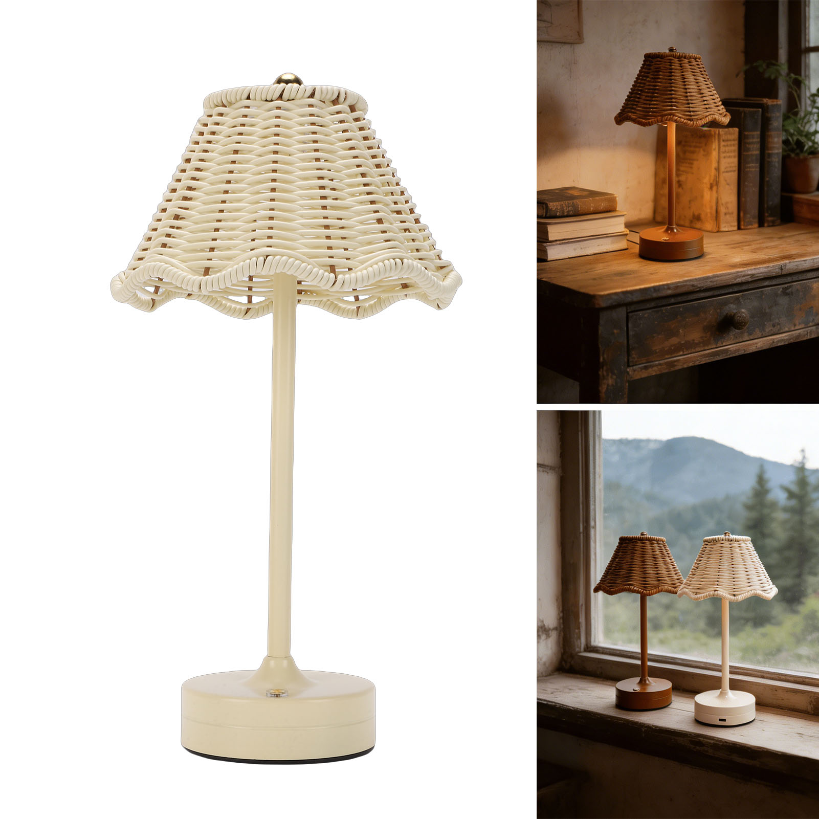 Outdoor Furniture Rh - Lampu Meja Rotan Antik LED 3