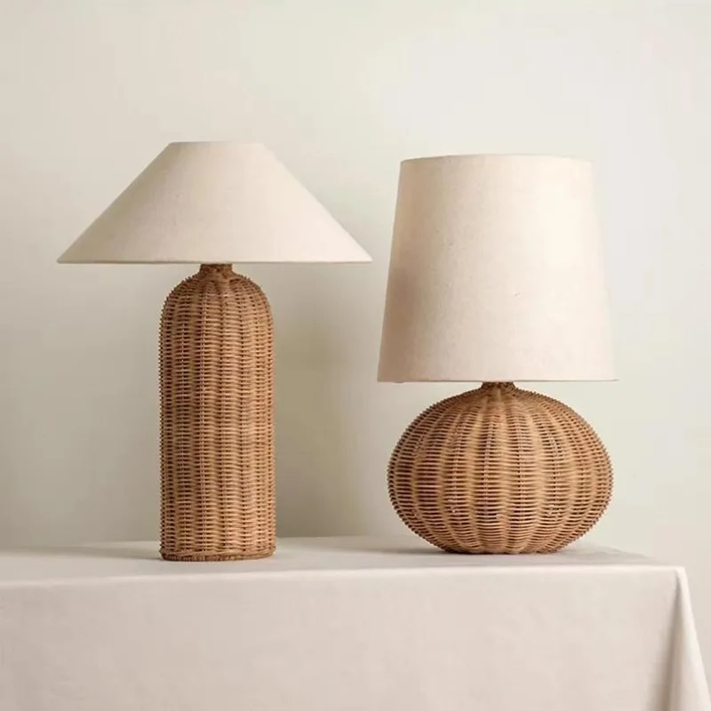 Outdoor Furniture Rh - Lampu Meja Rotan Vintage Wabi-sabi untuk